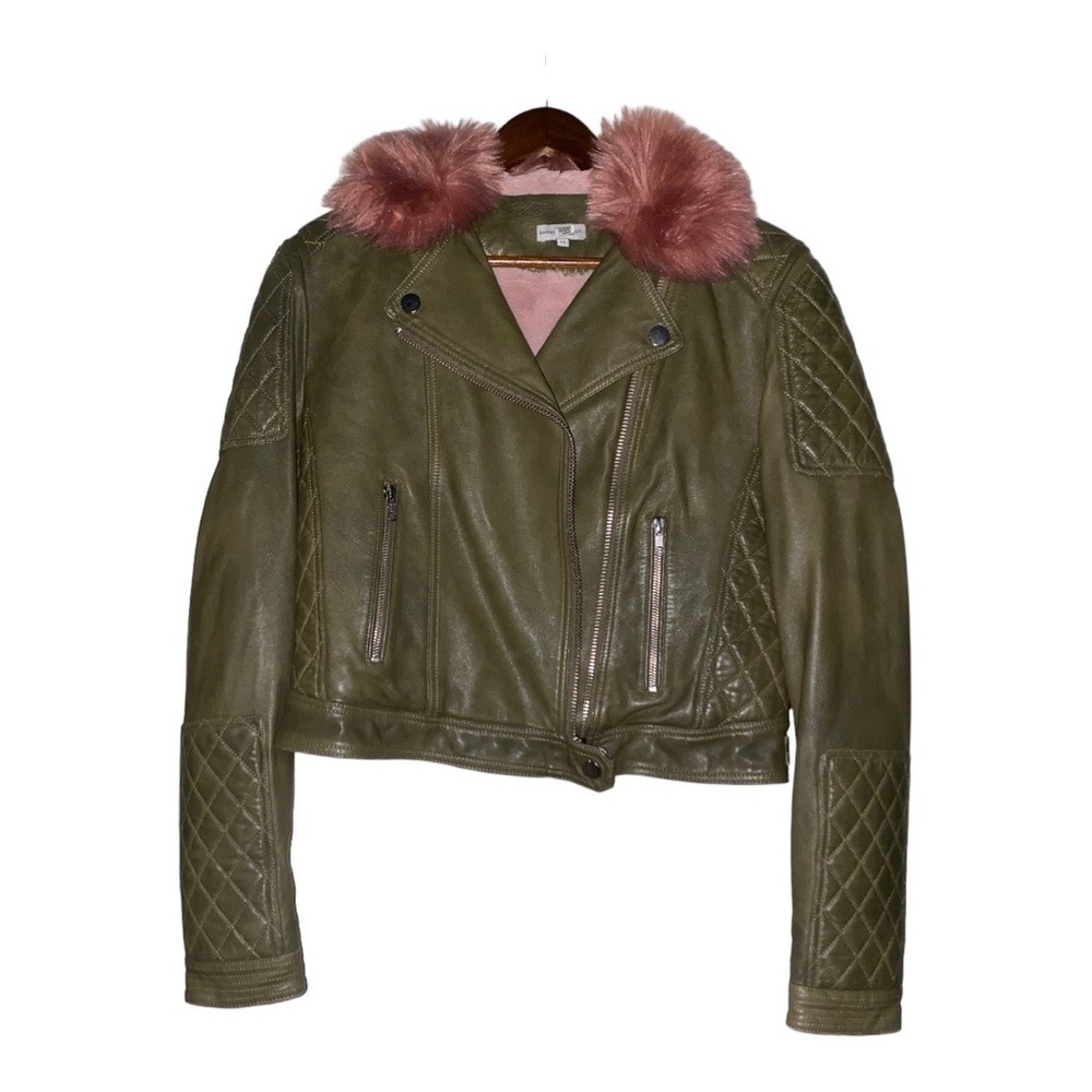 Samantha Sipos Faux Fur Quilted Panel Moto Biker‎ Leather Jacket Women M Baddie